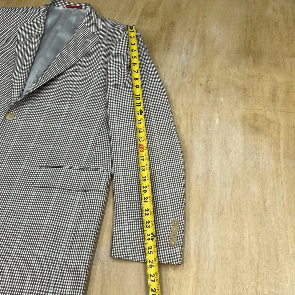 Isaia Napoli Wool Linen Blazer Jacket Sport Coat Mens 44L Long Beige/Brown/Blue